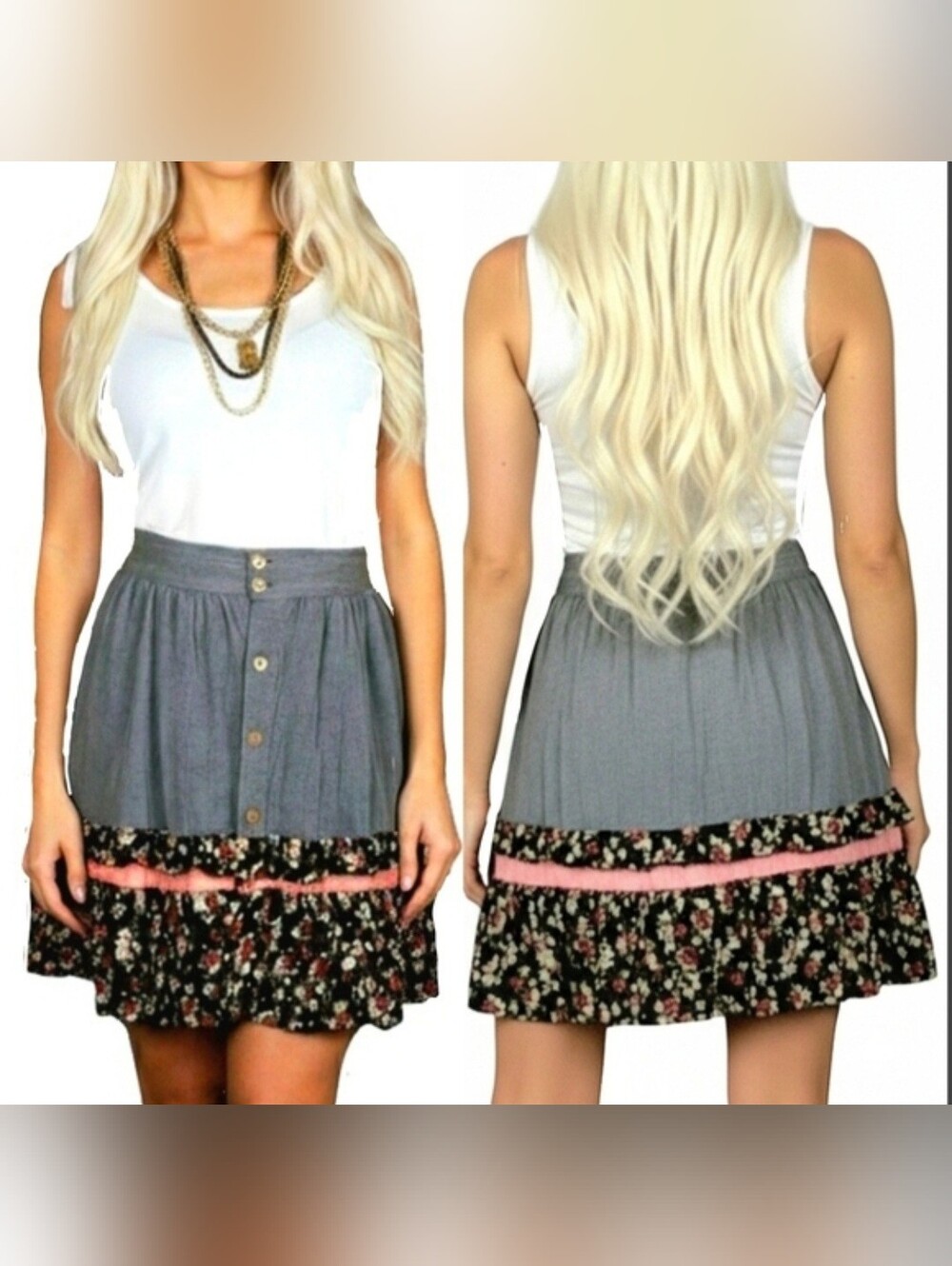 Vtg 80s 90s Urban Oasis  floral bottom ruffle button up tiered skirt M/L NWOT
